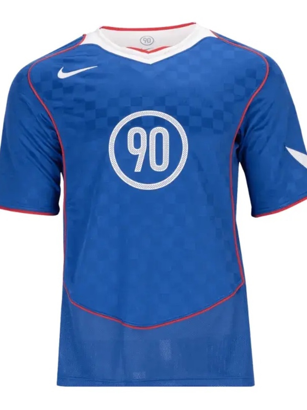 Brand New Nike Blue and White 'Total 90' Soccer Jersey with Red Trim